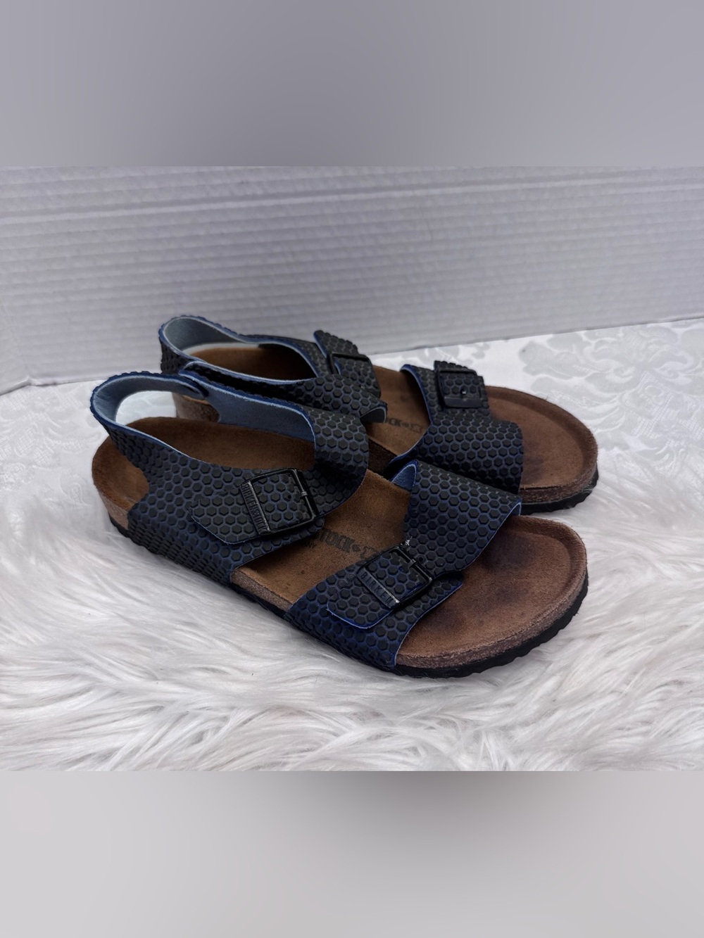 Birkenstock New York Kids Sandals Blue Honeycomb 34 (3-3.5) Med Narrow Comfort